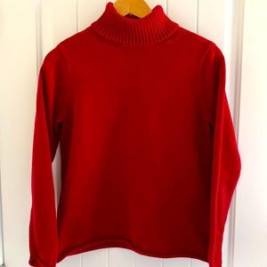 Jeanne Pierre 100% Cotton Turtleneck Sweater Burgandy Sz M. Rolled Hem + Sleeves